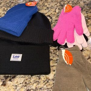 Kids' Knit Hat and Gloves Set - Black, Blue, Pink, Tan